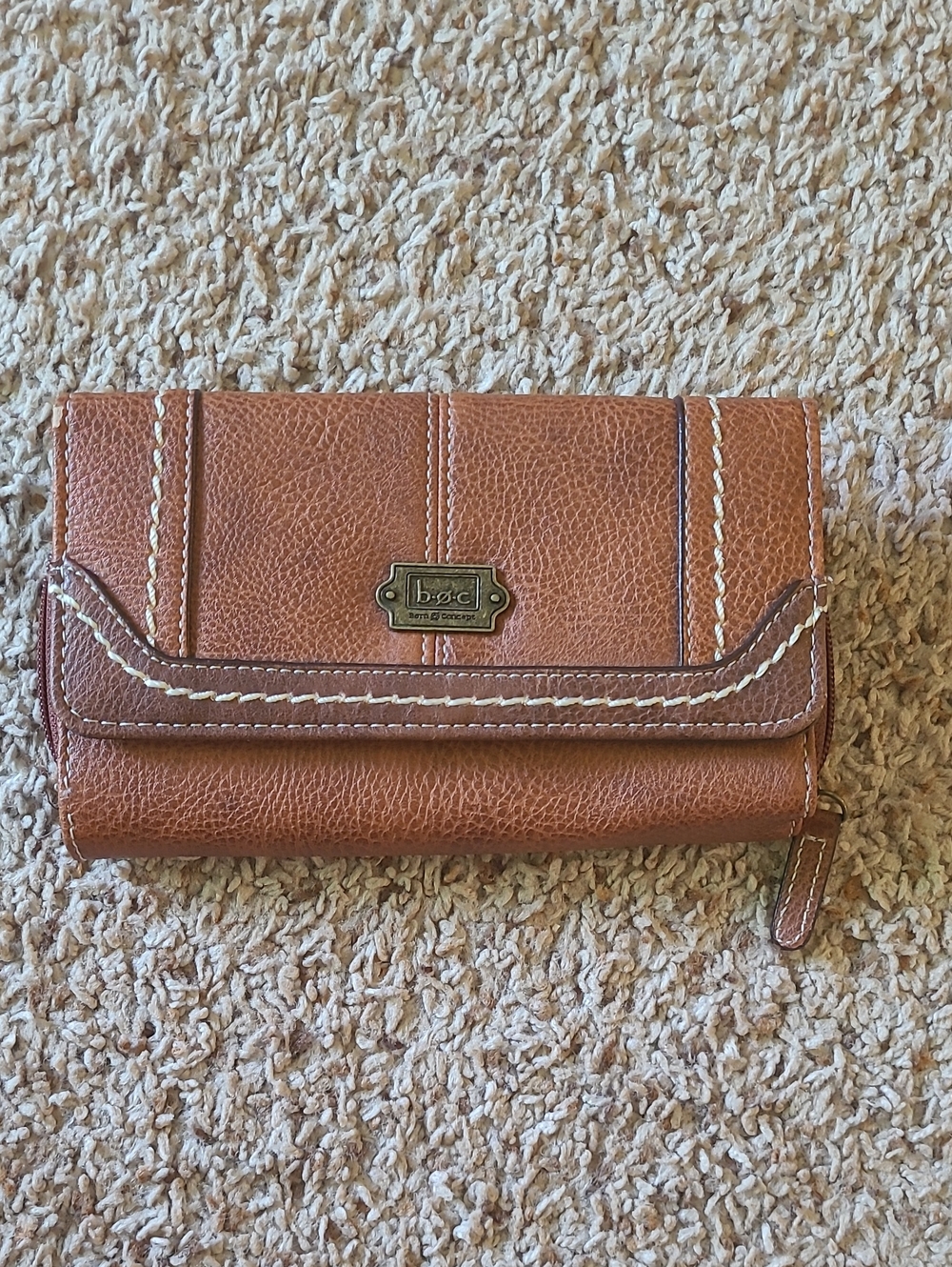 b.o.c. Tan Textured Leather Clutch Wallet with Stitching